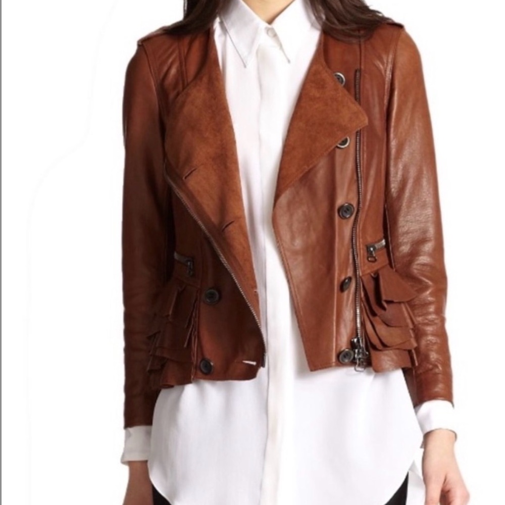 Phillip Lim Camel Leather Jacket with ruffles
